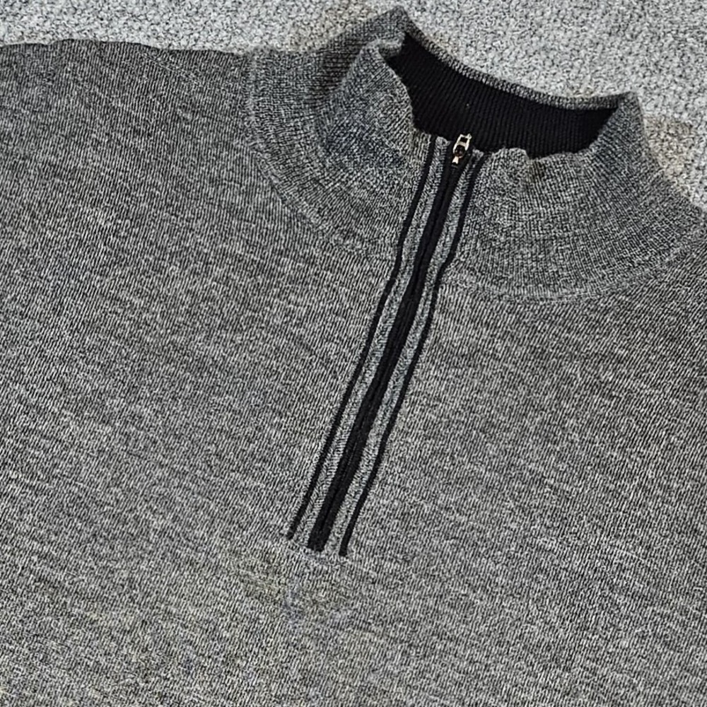 Claiborne Mens 2XLT Gray Quarter Zip Merino Wool Blend Elbow Patch Sweater